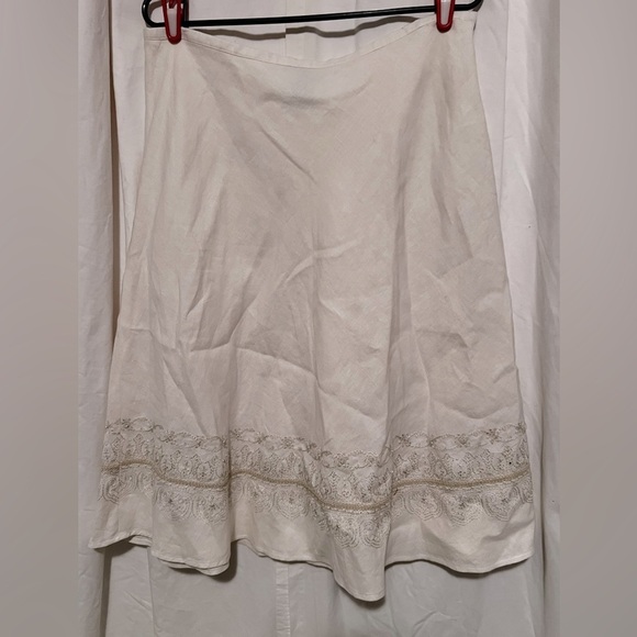 Rafaella White Cream 100% Linen Skirt With Embroidered Eyelet Trim Sz 12 - Picture 4 of 5